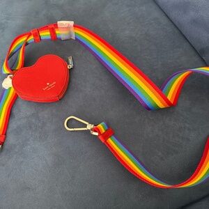 Kate Spade adjustable rainbow bag strap with heart coin pocket